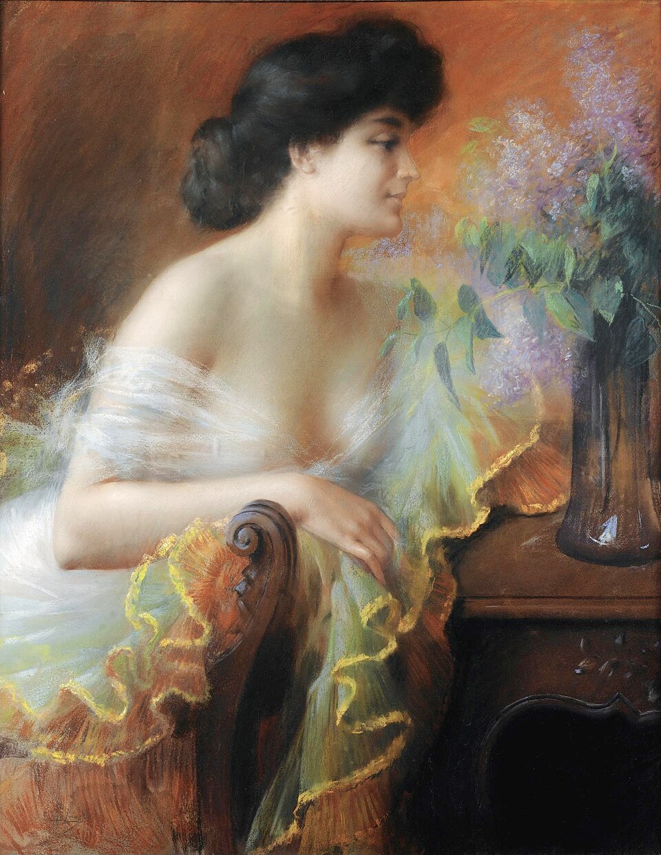 Signora con un mazzo di fiori